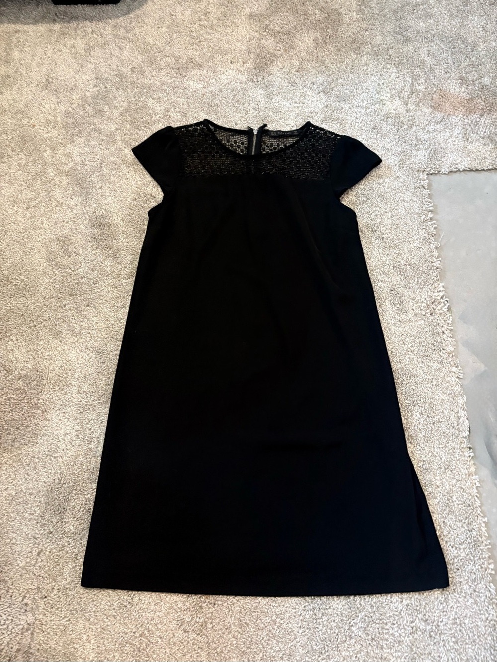 Zara Black Lace-Yoke Cap Sleeve Shift Dress